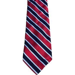 Nautica 100% Silk Striped Self Pointed Career Neck Tie Red Blue Men's 58" Length